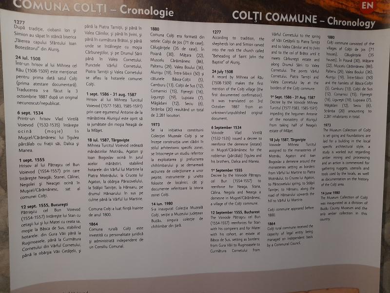 panou cu cronologia comunei Colți